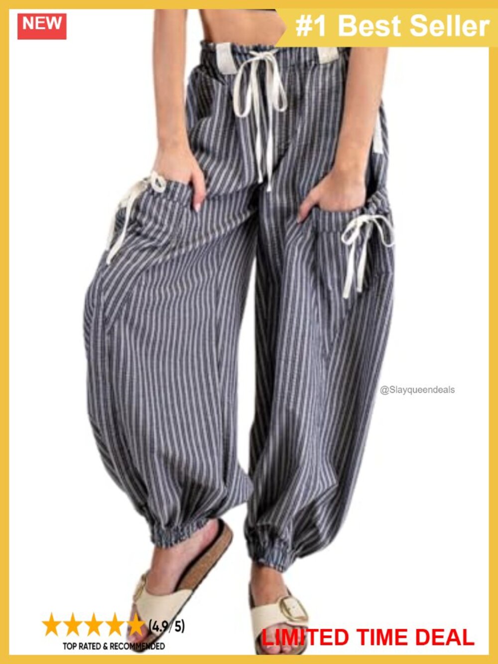 Women Striped Wide Leg Palazzo Lounge Pants with Pockets